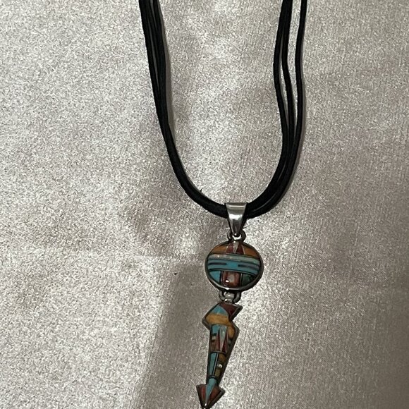 Southwestern Turquoise Opal Spiny Oyster Necklace Pierced Earrings Sterl… - Picture 5 of 7